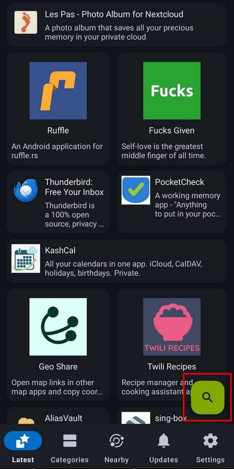 search button location on fdroid